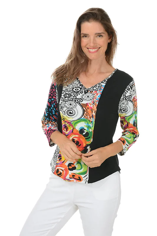 Elegant Style Petite Eliza V-Neck Offset Button Top