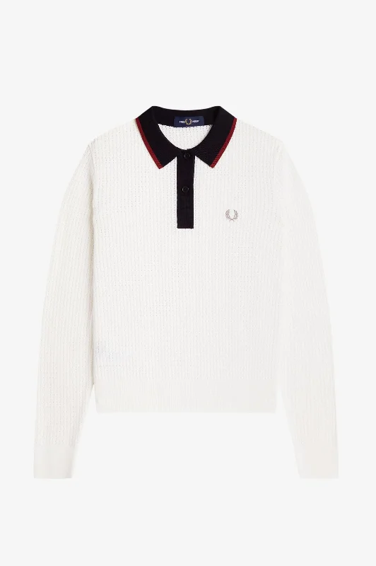 Bid Farewell To The Old Season Fred Perry - Women's K9124 Snow White Pointelle Knit - Polo