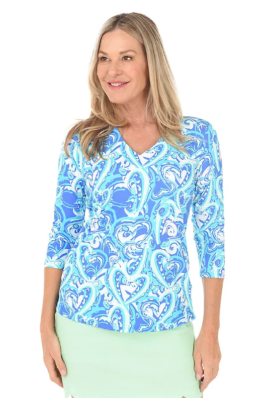 Classic Modern Offers Blue Heart Explosion Classic UPF50+ V-Neck Top