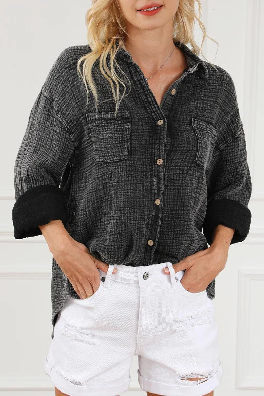 Shop Sales Mineral Wash Crinkle Textured Chest Pockets Shirt