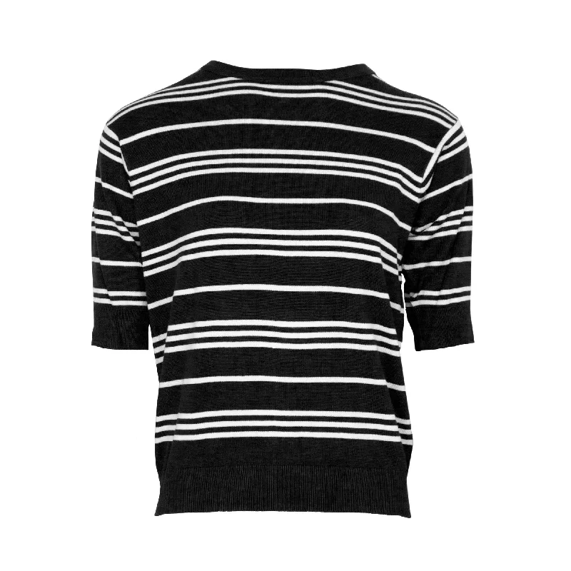 Statement Fashion Offers Plaited ¾ Sleeve Stripe Top - Black & White