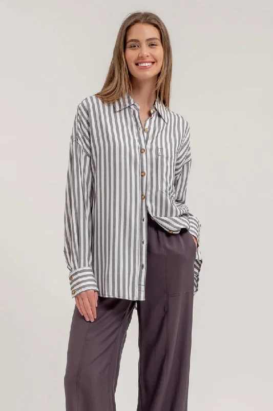 Quick Grab Deals Buttoned Up Striped Tops - 2 Colors!