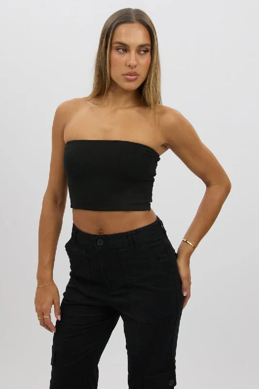 Cozy Comfort Style Sale Black Bandeau Top Cotton Rib