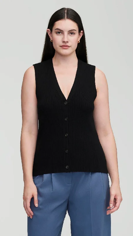 Romantic Chic Deals Everyday Knit Rib Waistcoat in Viscose Wool | Black