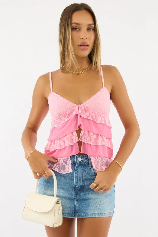 Limited Edition Pink Singlet Top Lace