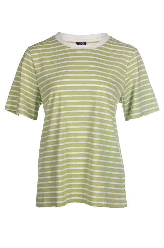 Casual Fashion Stripe T Shirt Top | Pistachio White Wide | 6031A1