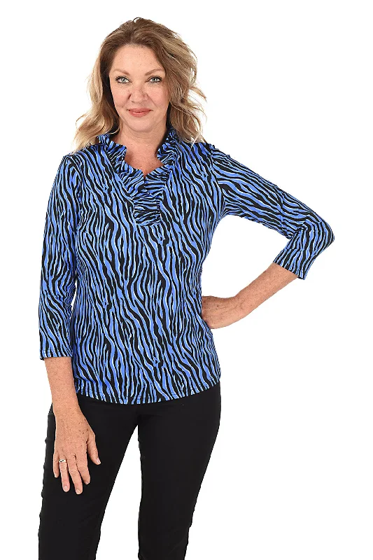 Limited Styles Hypnotic Zebra Ruffle Neck UPF50+ Top