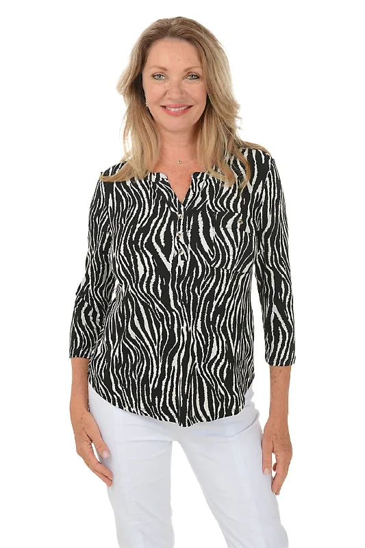 Romantic Fashion Discounts Petite Zebra Pocket Curved Hem Top