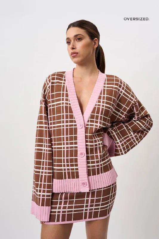 Limited Styles Carolina Check Knit Cardi | Final Sale - Brown Pink