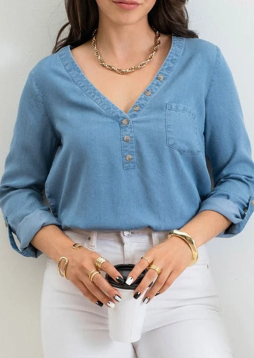 Absurdly Cheap Sale Chambray Tab Sleeve Top