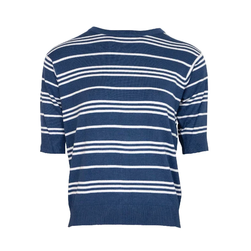 Fashion-Forward Offers Plaited ¾ Sleeve Stripe Top - Navy & White