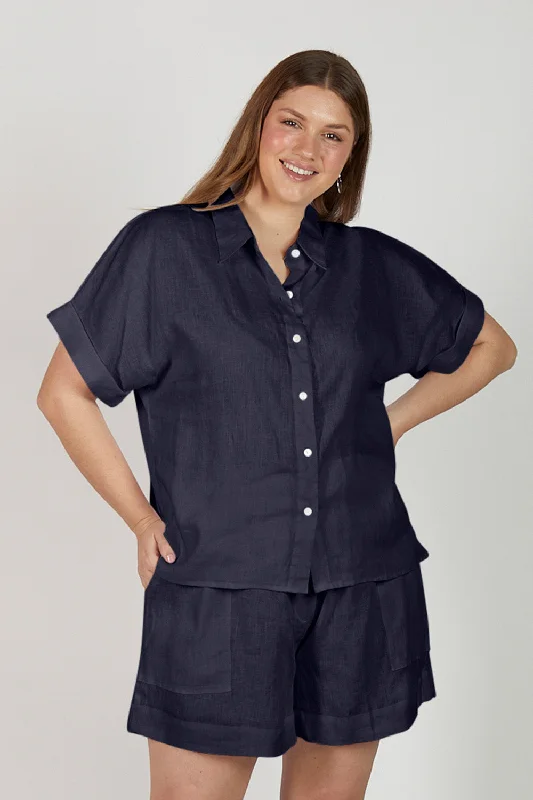 Don't Miss Out Carmen Linen Shirt in Navy