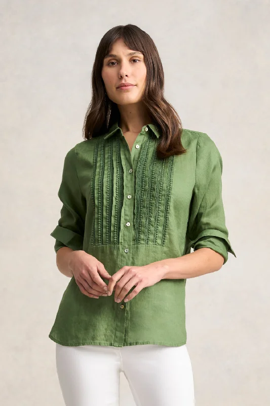 Chic And Trendy Lace Trim Linen Shirt