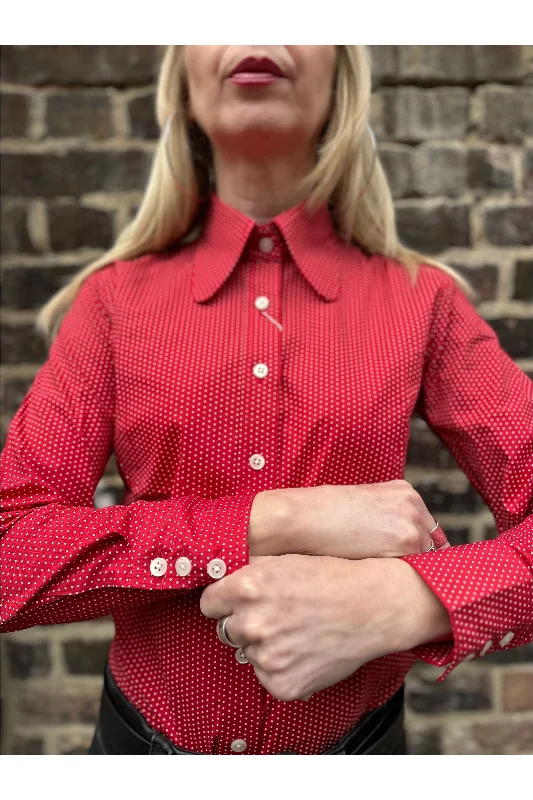 Trendy Pulse Mr Bridger - Women's 'The Lola' Cherry Red and White Pindot Beagle Collar - Shirt