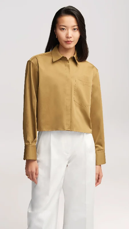 Fashionista Favorites Cropped Shirt in Cotton Sateen | Khaki Green