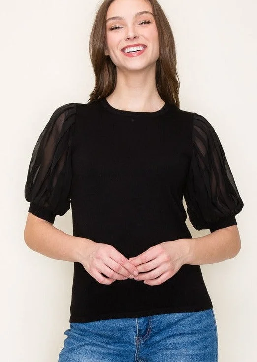 New Arrivals Black Puff Sleeve Top