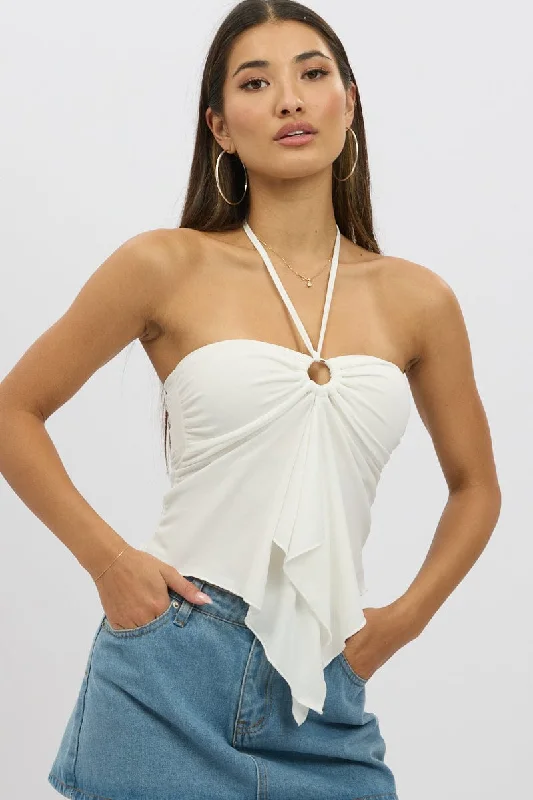 Bold Fashion Sales White Halter Top Sleeveless