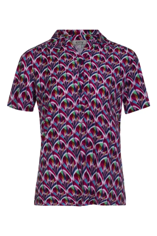 Durable Fashion Picks Printed Slinky Top with collar | Multi Fan | 7402AR