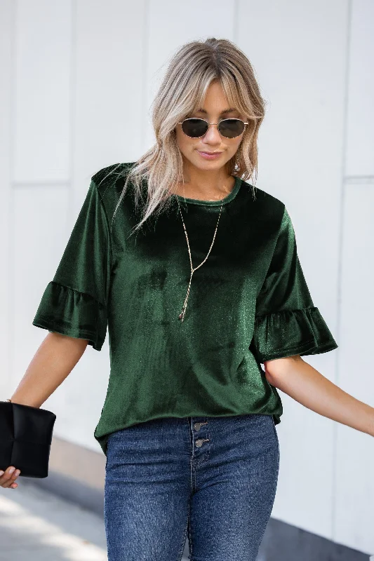 Winter Warehouse Sale Velvet Ruffle Sleeve Top