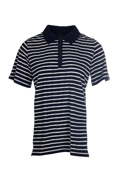 Sophisticated Fashion Stripe Polo Top | Navy White Wide | 6032A1