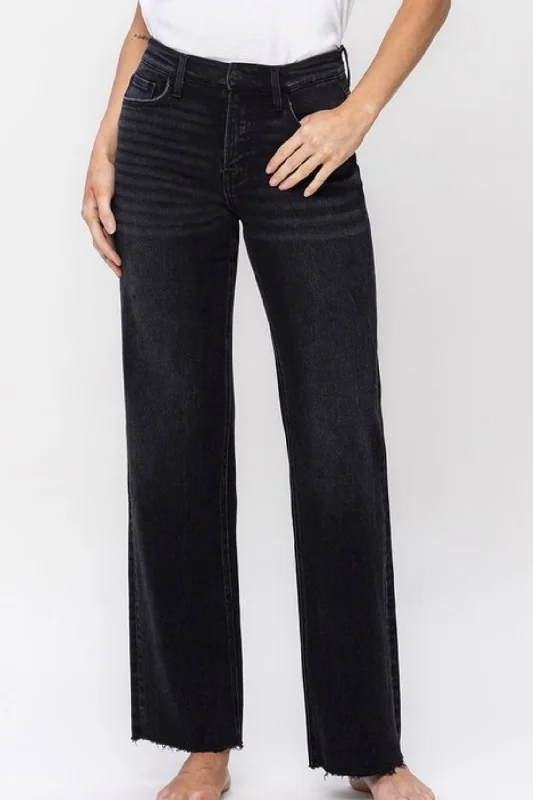 Seize Bargains Flying Monkey High Rise Slim Wide Leg Black Jeans