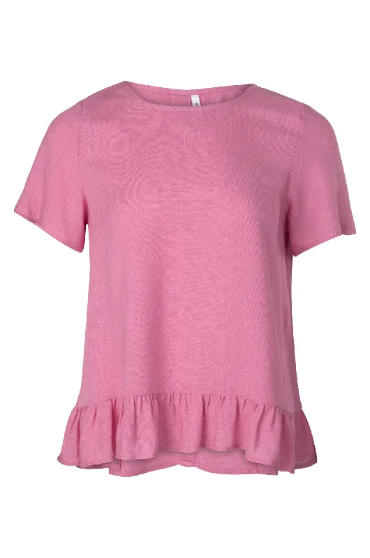 Dive Into Trendy Styles Slub Rayon Top with hem frill | SOFT PINK | 3302A1