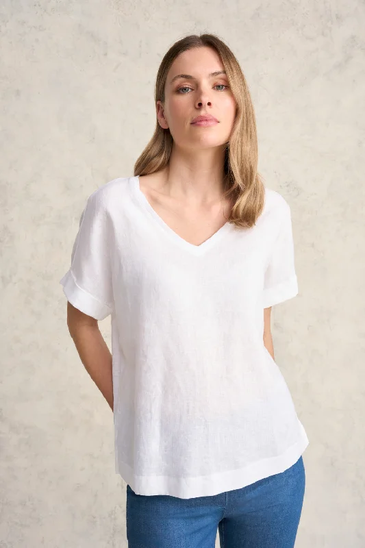 Ride The Style Wave Linen Mix V-Neck Top - White