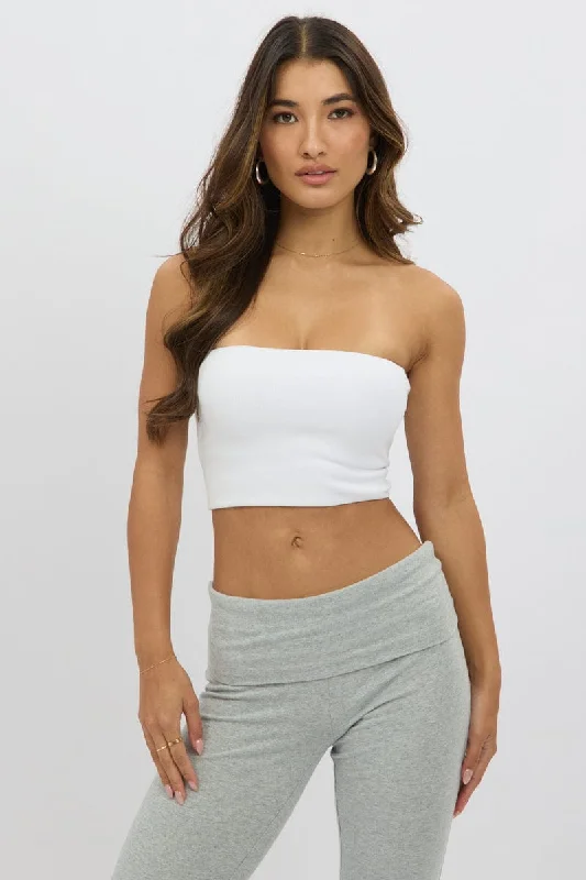 Vibrant Style Promotions White Bandeau Top Cotton Rib