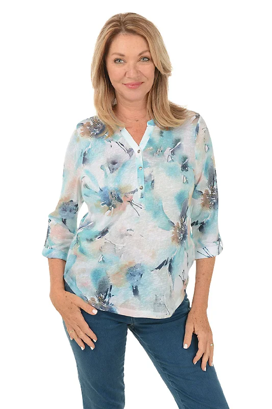 Unbeatable Prices Floral Pool Triple Button Henley Top