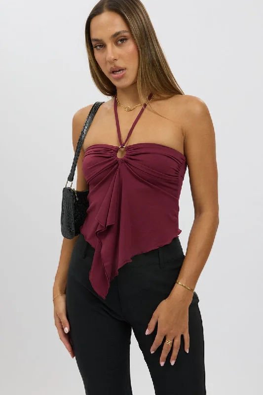 Relaxed Style Deals Red Halter Top Sleeveless