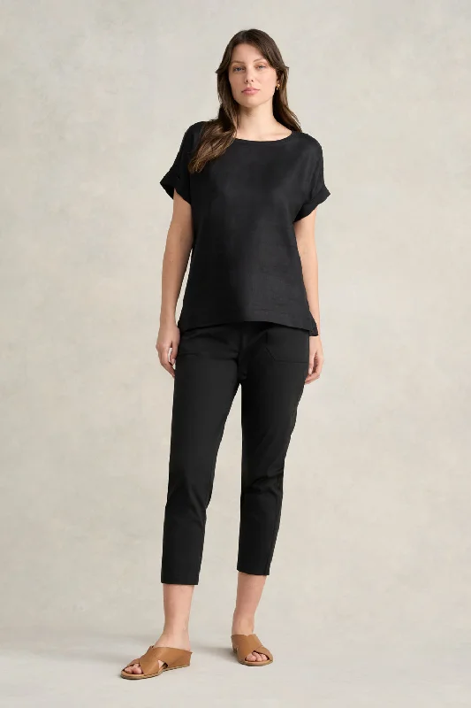 Trendy Pulse Linen Mix Top - Black