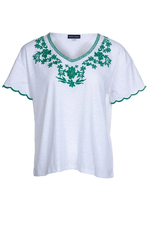 Casual Yet Chic Sales Embroidered Cotton Rich Top | Ivory/Green | 4683A1