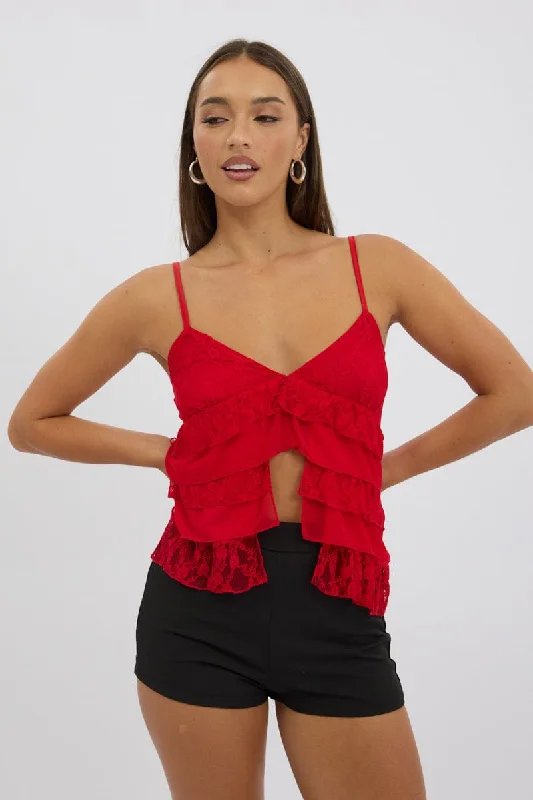 Best Sellers Red Singlet Top Lace