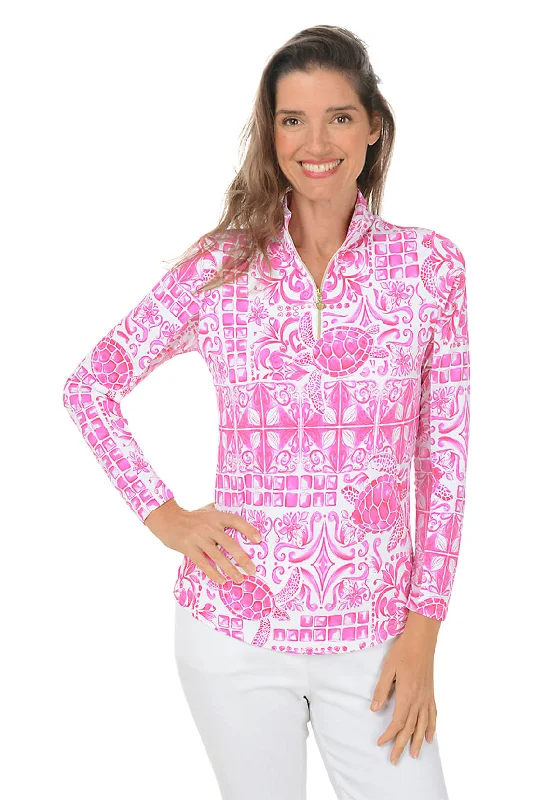 Seasonal Picks Pink Turtle Tile UPF50+ Sun Shirt