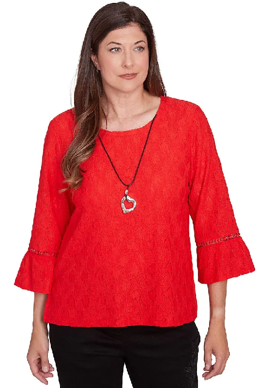 Relaxed Style Petite Wild At Heart Pointelle Necklace Top