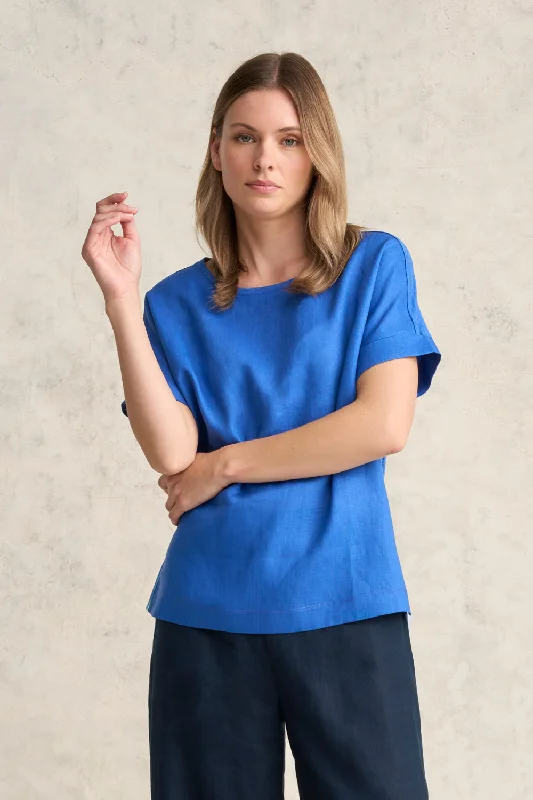 Trendy Women's Wear Collection Linen Mix Top - Indigo Blue