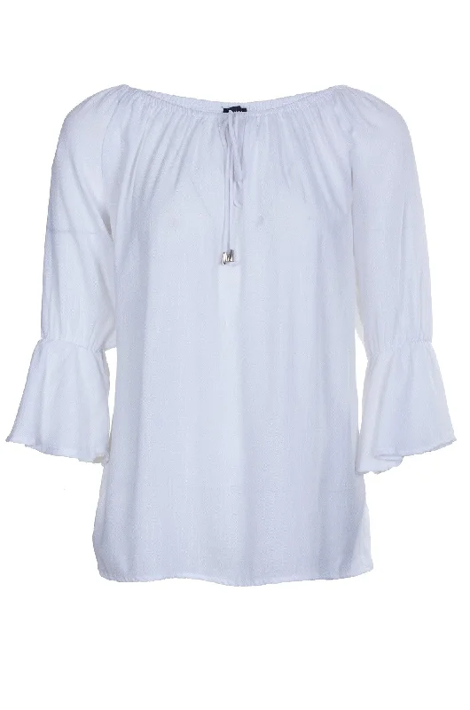 Classic Chic Deals Frill cuff Soft Drape Top | WHITE | 4612A1