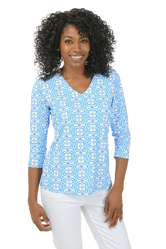 Holiday Attire Sale Periwinkle Optical Daisy Classic UPF50+ V-Neck Top