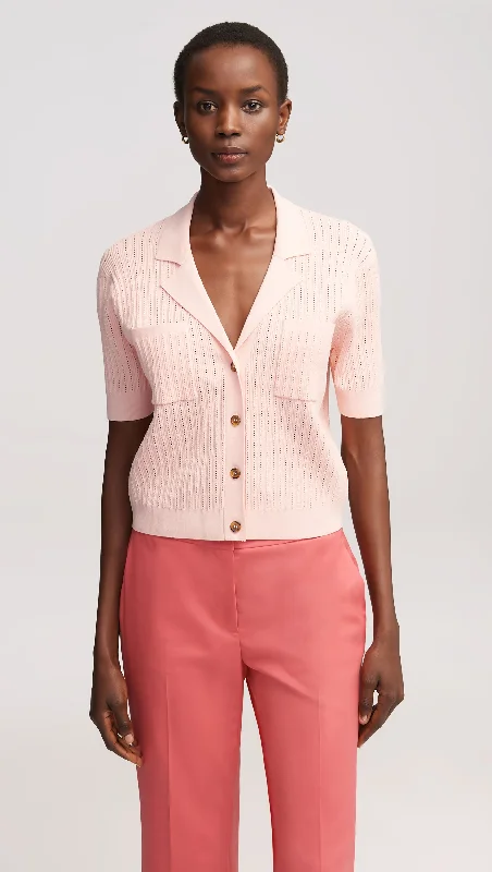 Chic Style, Always In Vogue Collared Pocket Knit in Viscose Blend | Blush