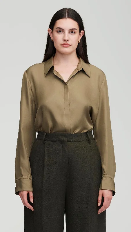 Spring Offer Collared Shirt in Silk Twill | Moss