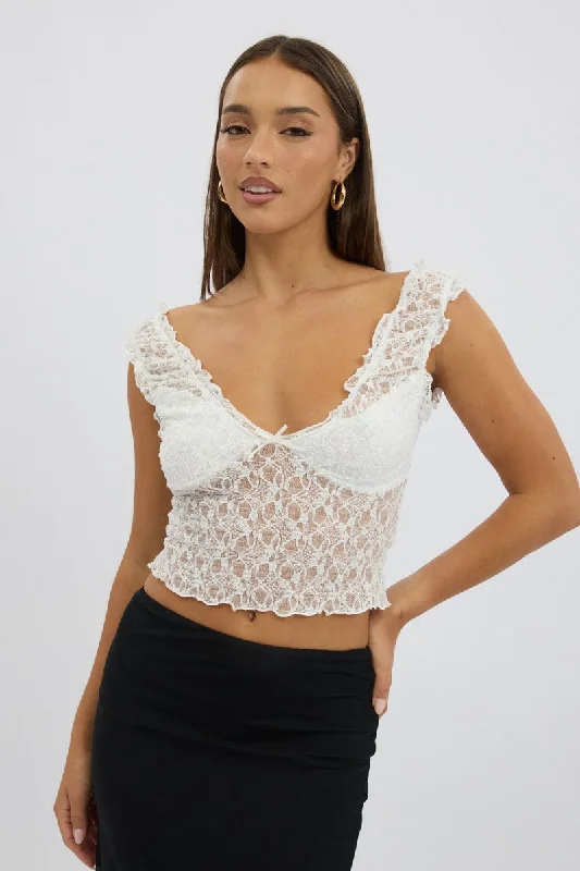 Buy More, Save More White Lace Top Sleeveless