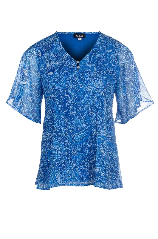 Vintage Style Deals Mini Pleat Top | BLUES PAISLEY | 8582A1