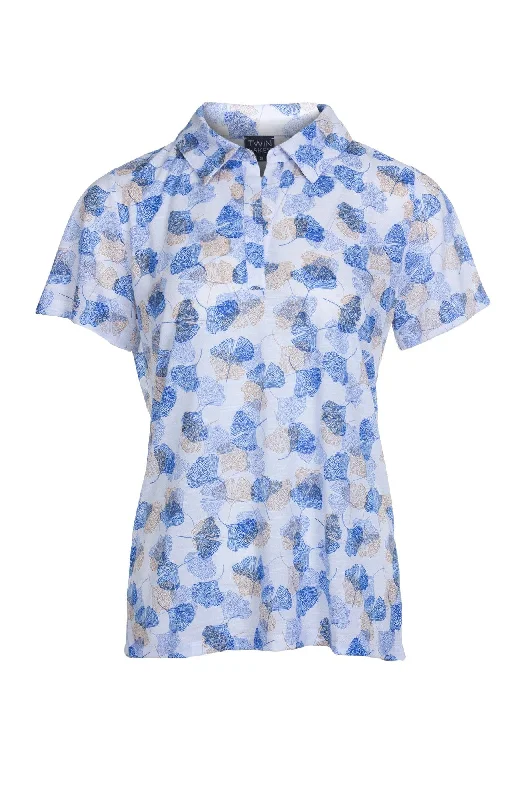 Trendy Fashion Sale Printed Poly Slub Top with collar | Marine Fan | 6744A1