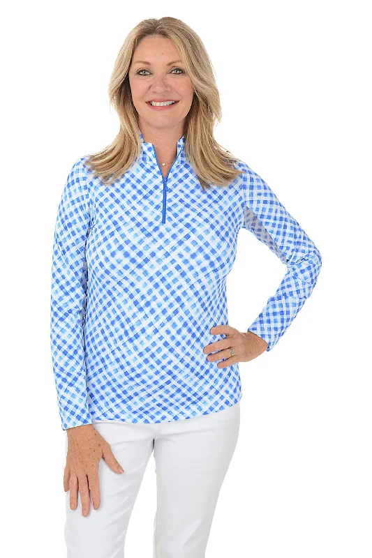 Sophisticated Style Offers Blue Gingham Check UPF50+ Sun Shirt