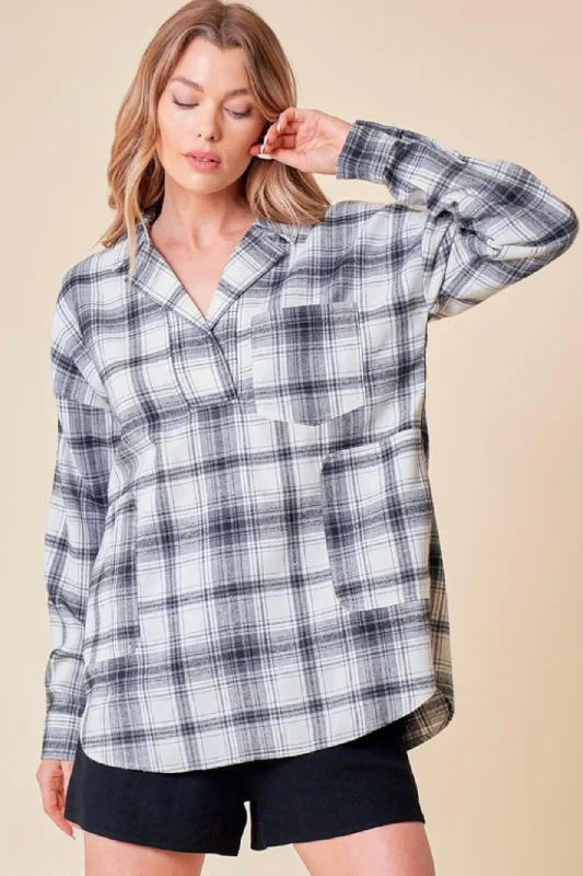 Find Your Unique Flair Gray Plaid Oversized Top