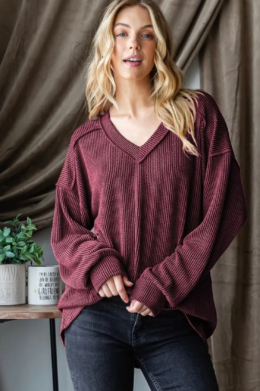 Valentine's Special Ribbed Vneck Tops- 4 Colors! - FINAL SALE