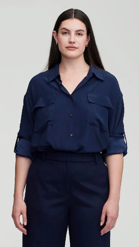 Trendy Threads Utility Shirt in Matte-side Silk Charmeuse | Navy