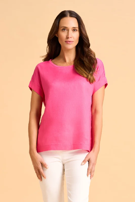 Edgy Fashion Deals Linen Mix Top - Bright Pink