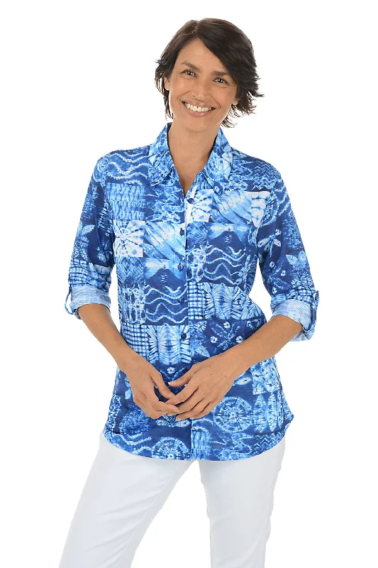 Fashion-Forward Shibori Patches Button-Front Shirt