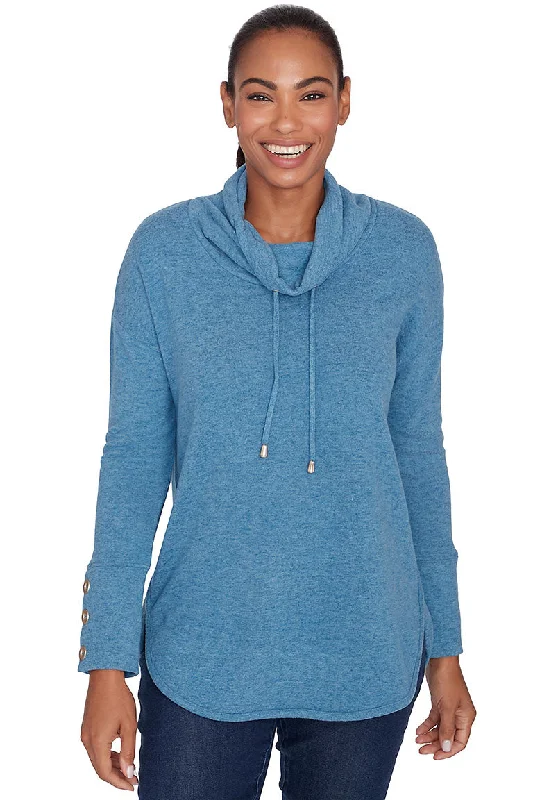 Step Ahead, Lead The Trend Cozy Season Drawstring Cowl Neck Heathered Top